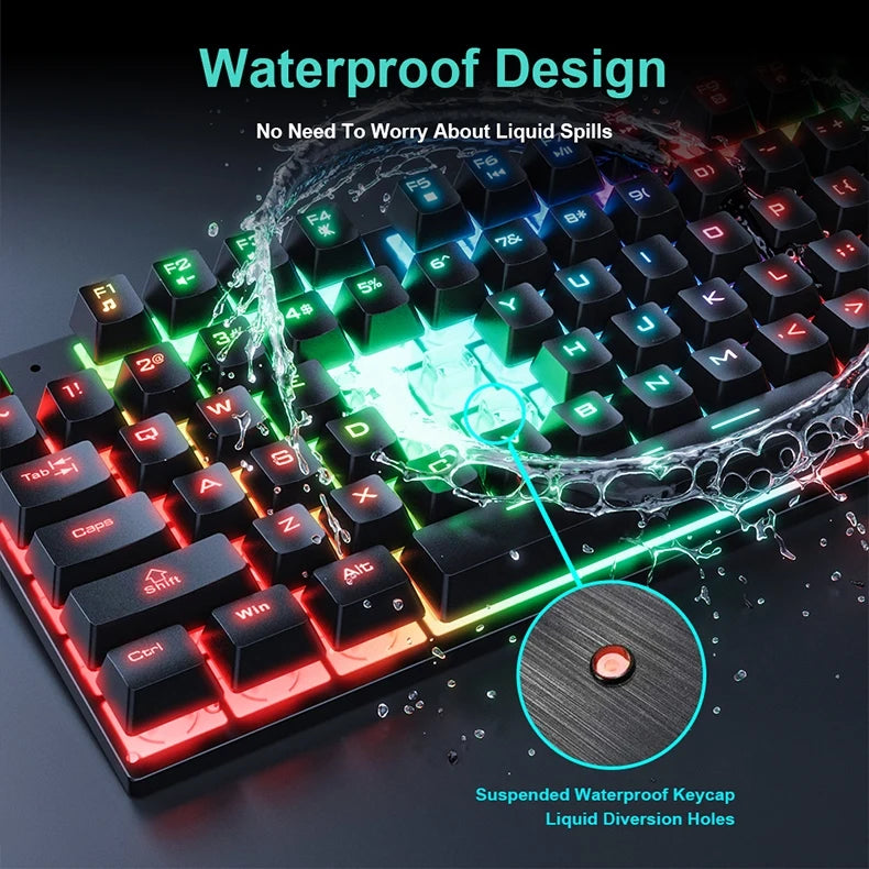 RGB Backlit Wired Ergonomics Design Keyboard Set,Waterproof Luminous Gaming Keyboard And Mouse Combo,PC Accessories For Gaming