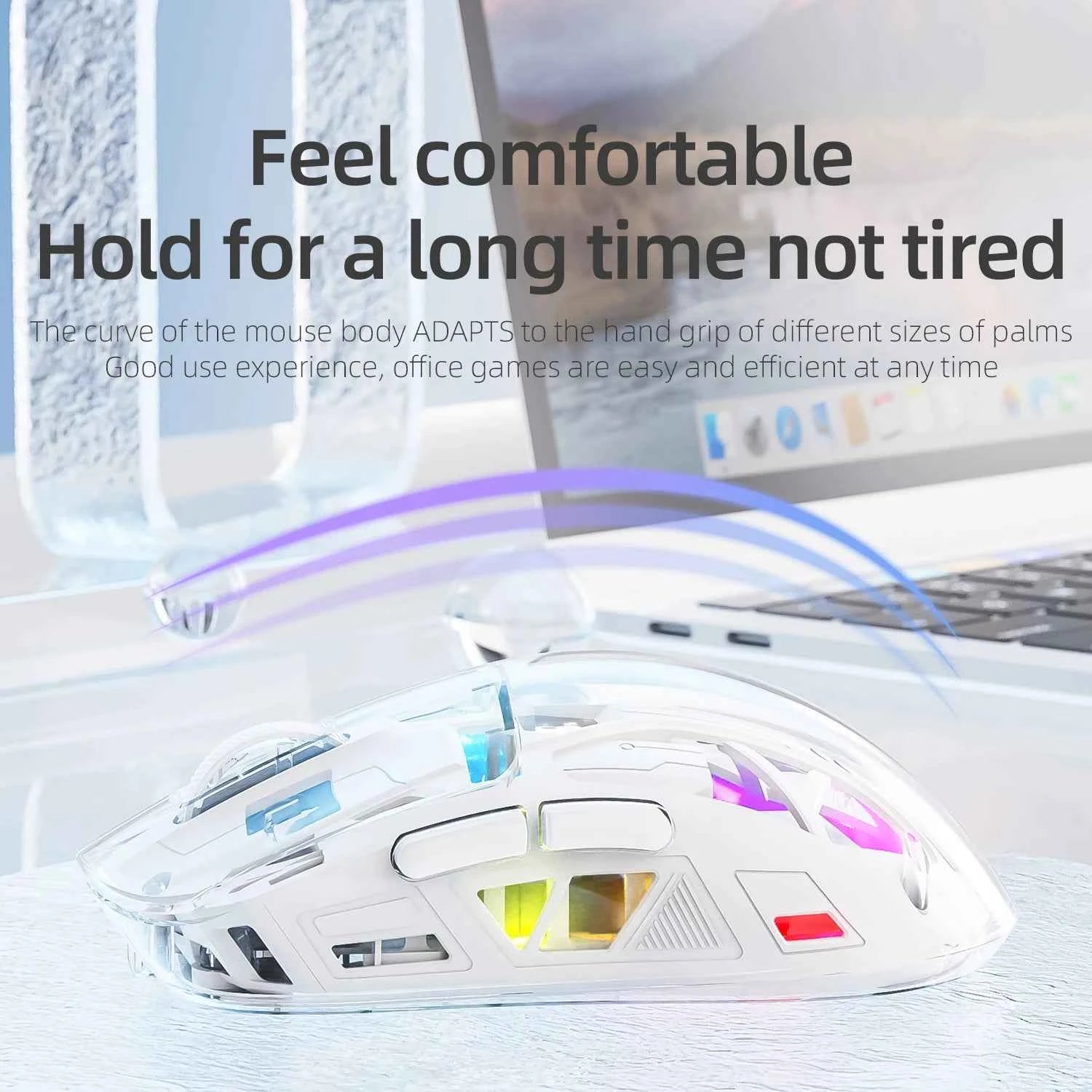 FREEWOLF A2 Transparent Wireless RGB Mouse, Bluetooth Dual-mode Connection