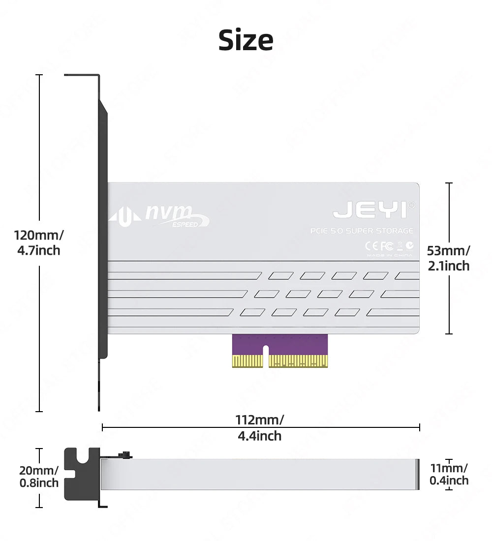 JEYI PCIe 5.0 to M.2 NVMe Adapter Card, High-Speed PCIe X4/X8/X16 to M2 SSD Converter with Cooling Heatsink for Gen5 SSD 128Gbps