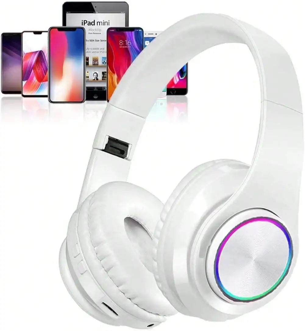 Bluetooth 5.3 Over-Ear Headphones, Active Noise Reduction, Subwoofer Bass, LED Light Design, Foldable Portable Wireless Headset for Gaming, Music, Sports, Phones & Computers