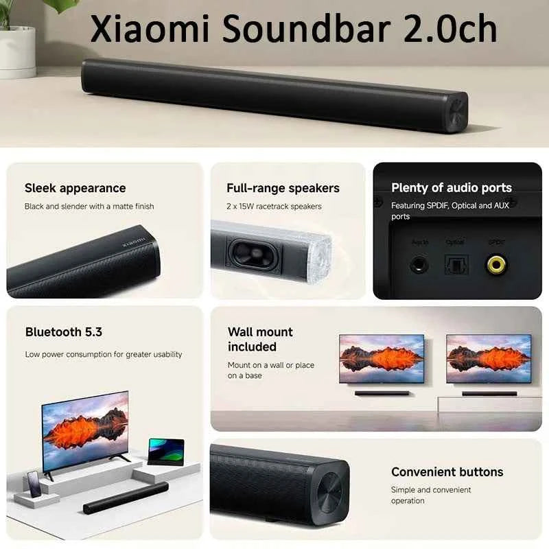 Xiaomi Soundbar 2.0 Channel (90×10×10 cm, 30W, Bluetooth 5.3)