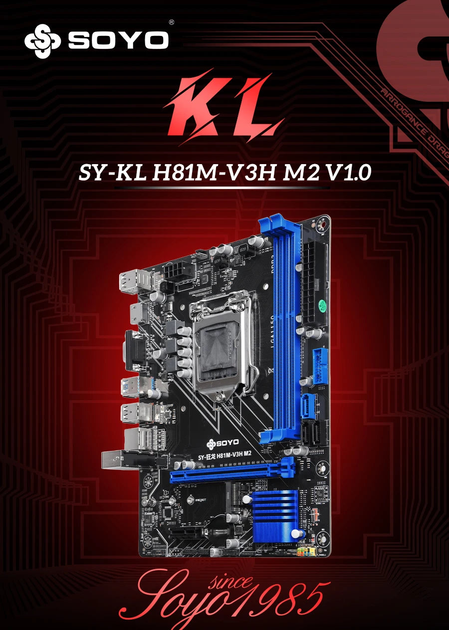 H81 Motherboard SOYO DDR3 LGA 1150 RAM 16GB Support I3 I5 I7 Nvme NGFF M.2 Slot VGA HDMI-Compatible RJ45 Gaming Mainboard