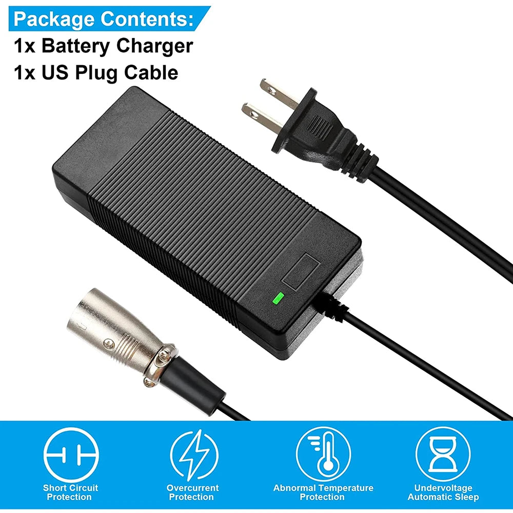 48V 2 Amp Charger Output 54.6V 2A  Charger 48V 3-pin XLR Male Plug for 48volt Charger 13S Lithium Battery Pack