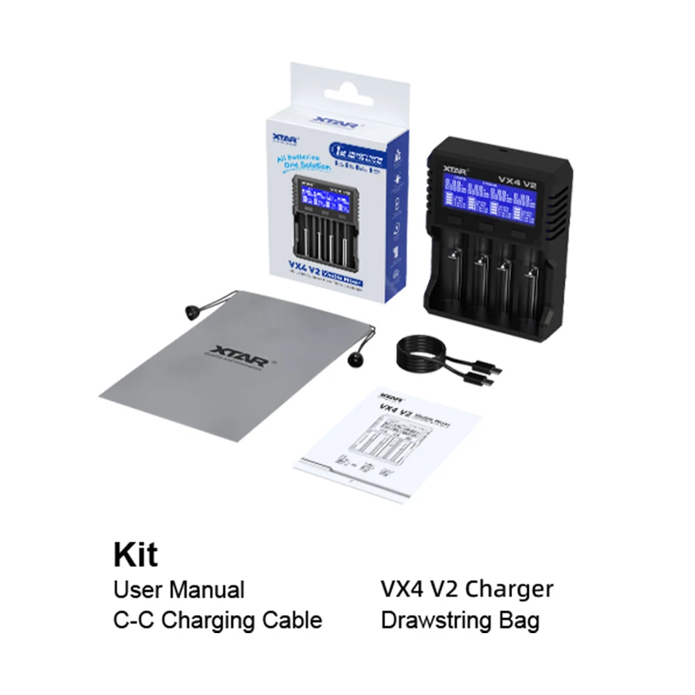 XTAR VX4 V2 18650 Battery Charger AA/AAA Li-ion LiFePO4 Ni-MH Rechargeable Battery 20W Fast Charger Battery Capacity Tester