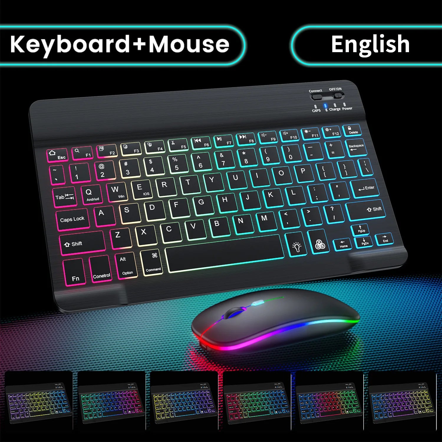 RGB Bluetooth Keyboard And Mouse Set Mini Wireless Keyboard and Mouse Kit Rechargeable Russian Keyboards 10 Inch For iPad Tablet