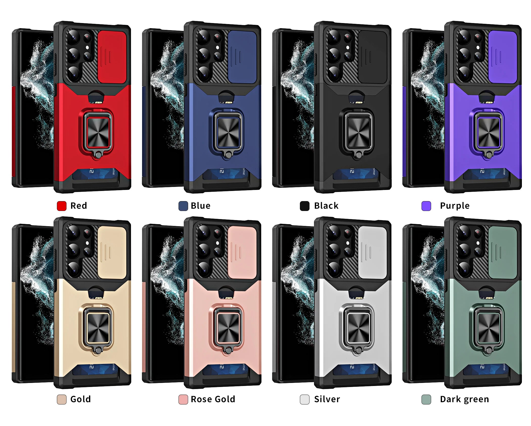 Card Slot Wallet Ring Holder Case For Samsung Galaxy S25 S24 S23 S22 Ultra S22 S23 Plus S21 Armor Kickstand Bumpers Cover