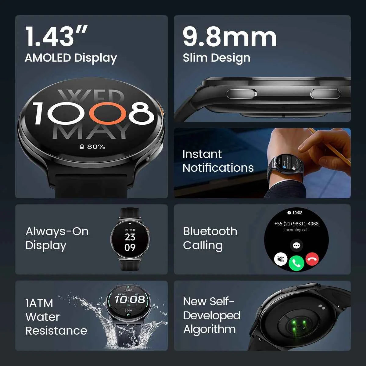 HAYLOU Solar Lite 2 Smartwatch 1.43'' AMOLED Display 24h Health Monitoring 150+ Sports Modes Voice Calling Smart Watch 1ATM