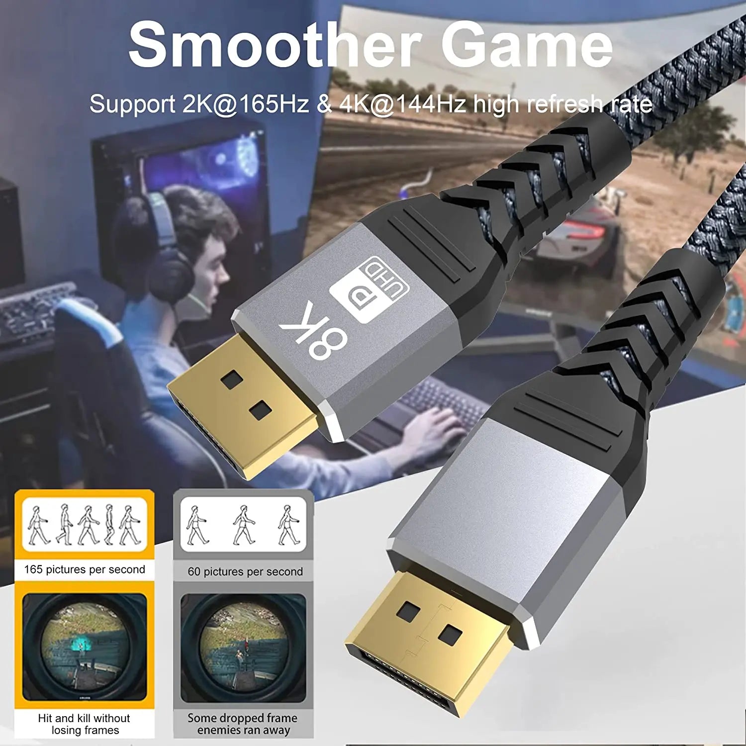 8K Displayport 1.4 Cable DP 2.0 165Hz Video Audio Cable For PC Laptops TV Box Projector PS4 Monitor Video Game Display Port Cord - WinSupport Tech