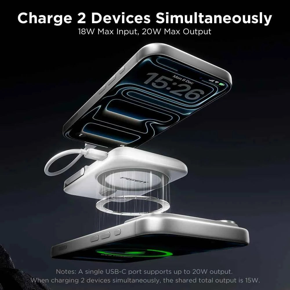 PISEN Magnetic Wireless Power Bank 5000mAh With Foldable Stand Fast Charging Portable Charger Bank For MagSafe iPhone Samsung