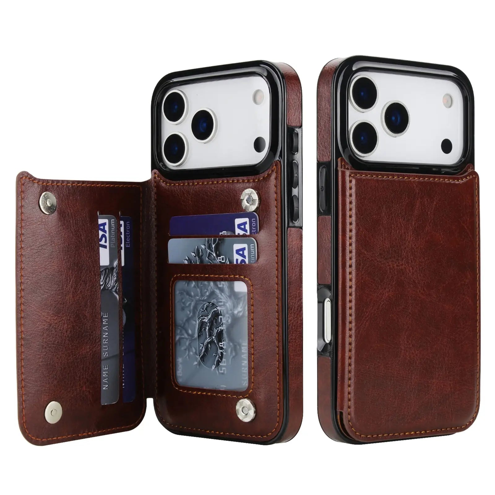 for iPhone Air 17 Pro Max Wallet Case with Card Holder,Faux Leather Kickstand,Double Magnetic Clasp and Durable Shockproof Cover
