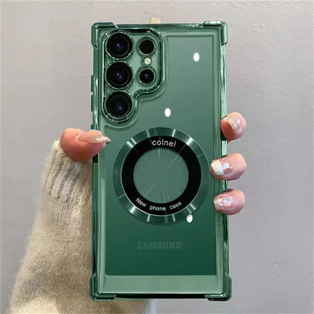 For Magsafe Plating Phone Cases For Samsung Galaxy S26 S25 S24 S23 S22 Ultra S21 Plus FE Note 20 Shockproof Clear Magnetic Cover