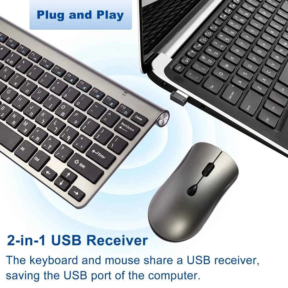 Mini Wireless Keyboard and Mouse 2.4G Protable Silent Mice Russian Korean Hebrew US Keyboard Kit for Laptop Mac PC TV Box