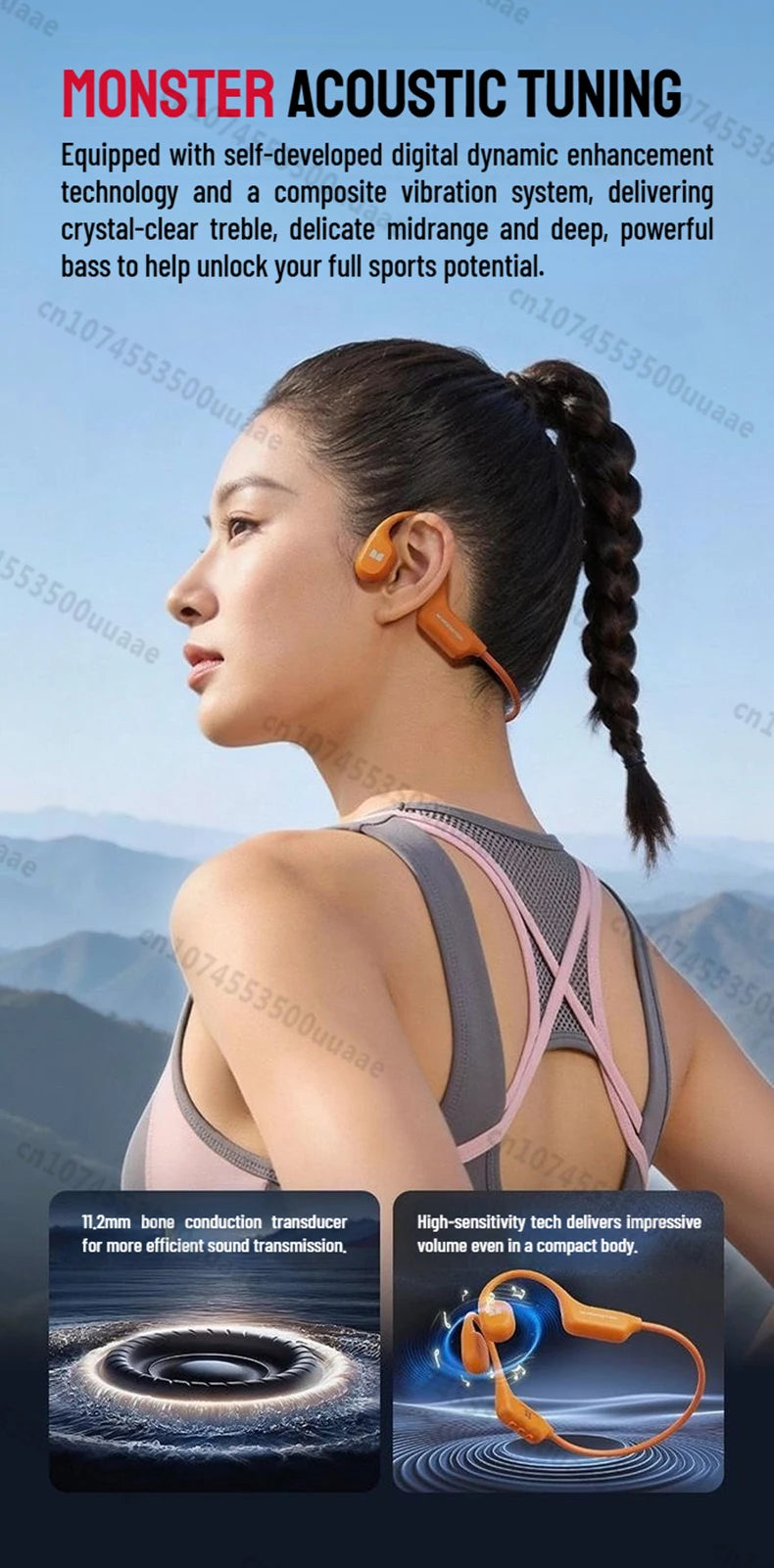 Monster BC300 Bone Conduction Bluetooth 6.0 Headphone IPX8 Waterproof Wireless Swimming Earphones Built-in 32GB Sport Earhook