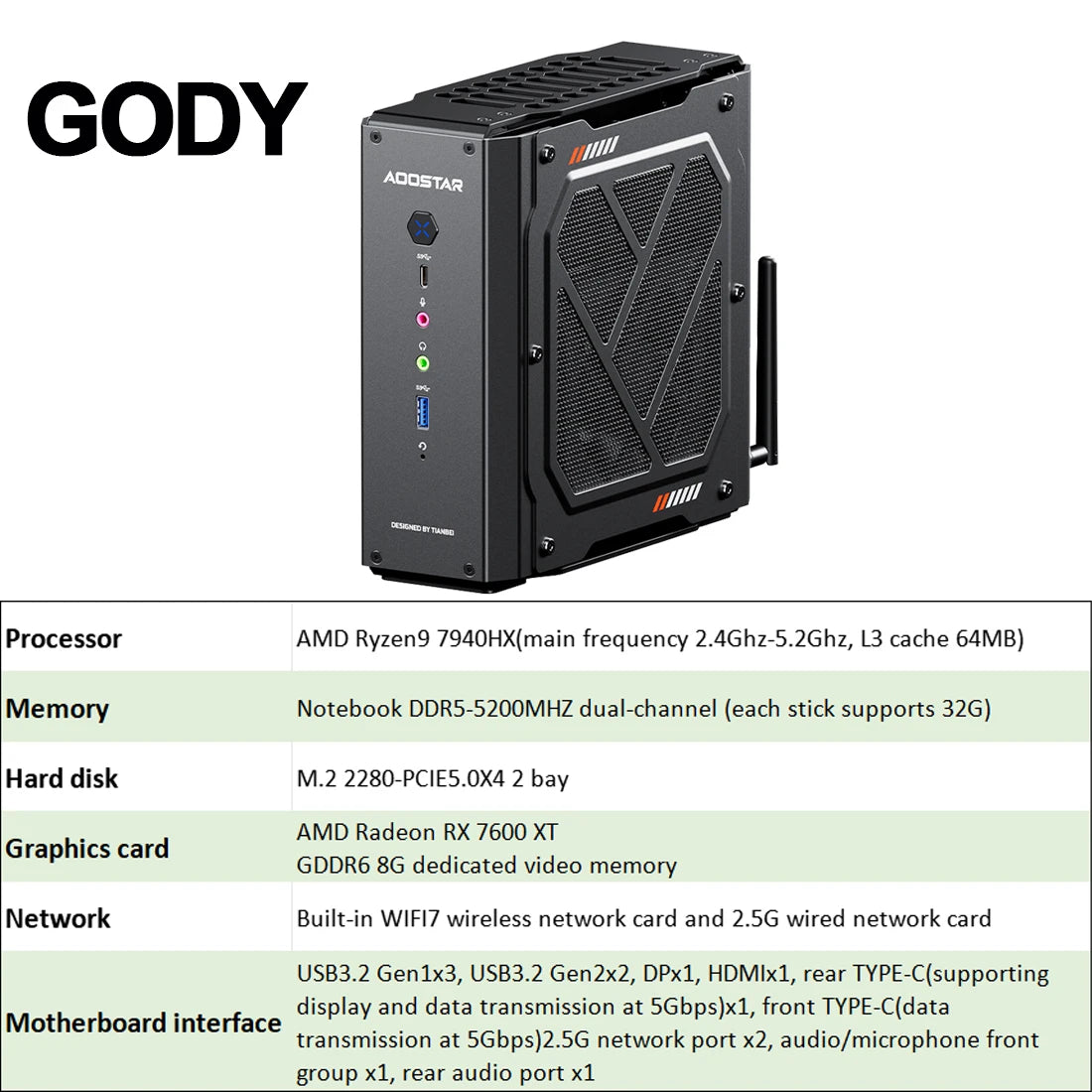 AOOSTAR GODY Mini PC AMD Ryzen 9 7940HX CPU+AMD Radeon RX 7600XT WiFi 7 Graphics High Performance Gaming Desktop Computer - WinSupport Tech