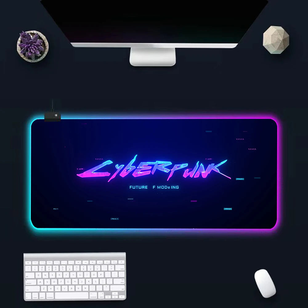 Hot Cyberpunk Sci-Fi Games RGB Pc Gamer Keyboard Mouse Pad Mousepad LED Glowing Mouse Mats Rubber Gaming Computer Mausepad