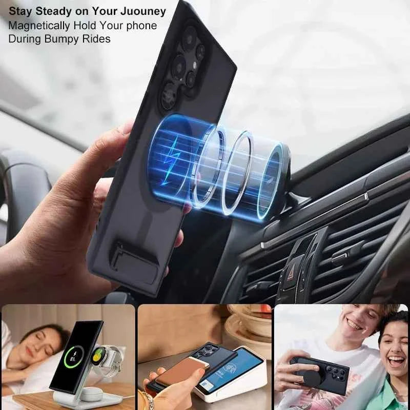 UYUXIO Magnetic Mobile Phone Case with Kickstand for Samsung Galaxy S26 S25 S24 S23 Ultra FE S22 Plus A16 A55 A56 Stand Cases