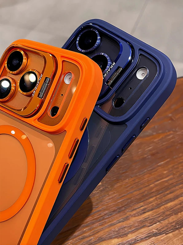 Luxury Matte Translucent Armor Shockproof For Magsafe Bracket Case For iPhone 17 16 15 14 13 12 Pro Max 17 Wireless Charge Cover