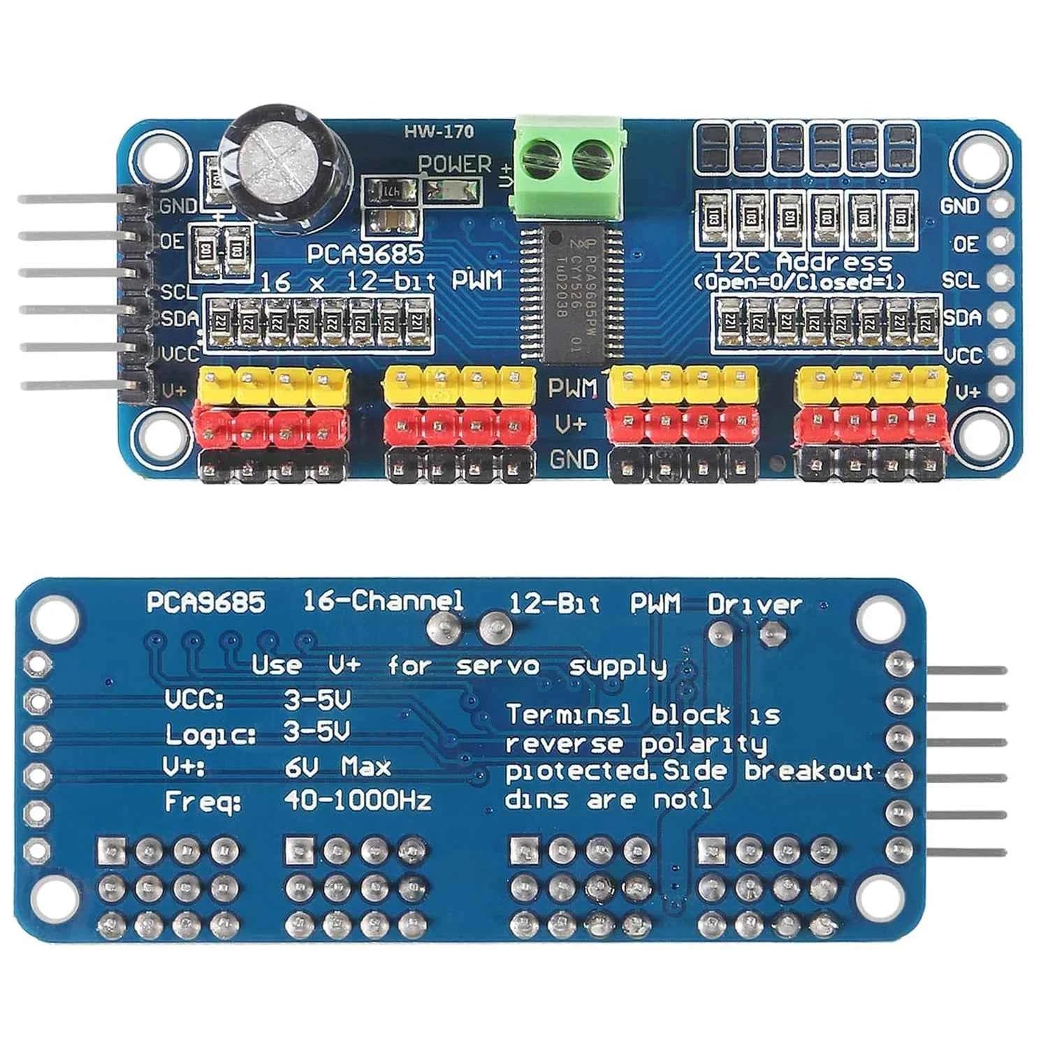 Aokin 1PCS 16 channel PWM Servo Servo Drive Board Robot Controller IIC Interface Driver Module PCA9685 For Raspberry Pi