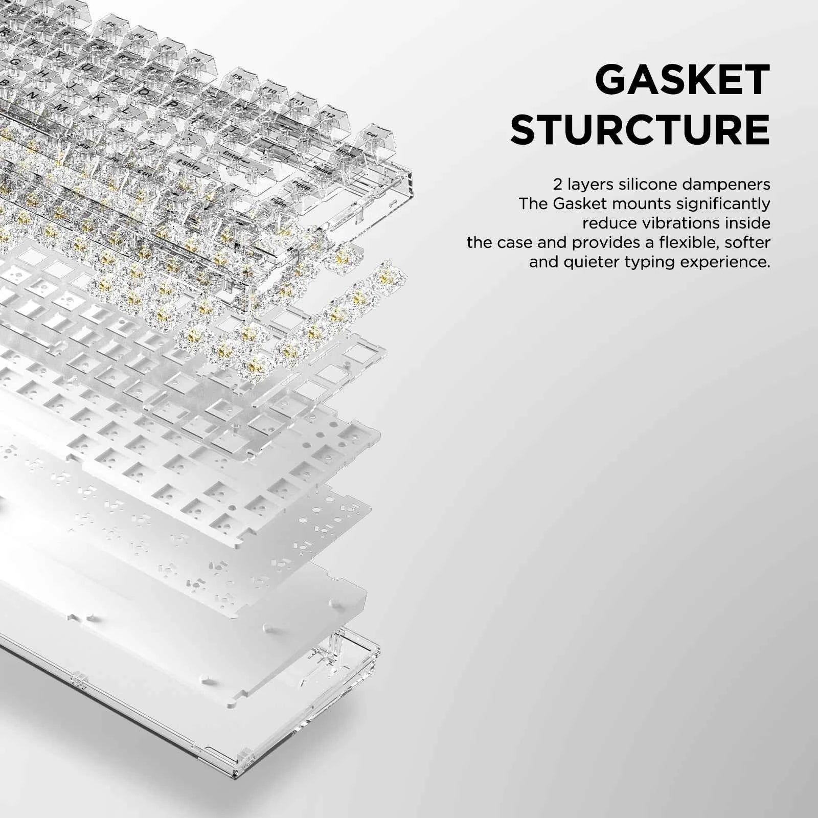 YUNZII X75 White 82 Keys Hot Swappable Wired Gasket Transparent Mechanical Keyboard