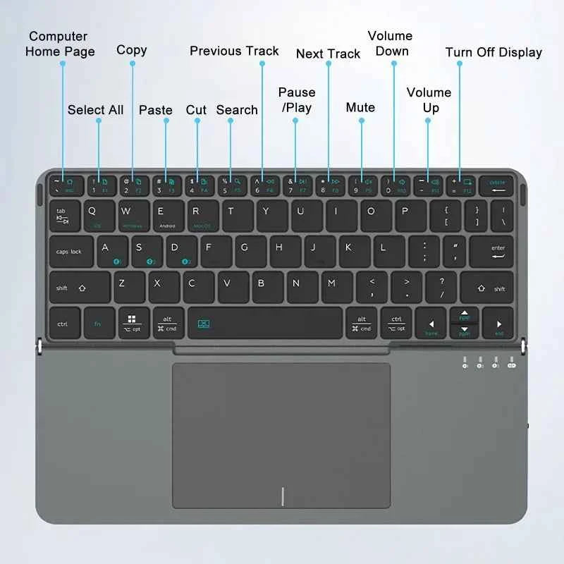 Multi-functional Wireless Bluetooth 5.0 Folding Keyboard for Tablet/Phone/PC Detachable Leather Stand Touch Portable Keyboard