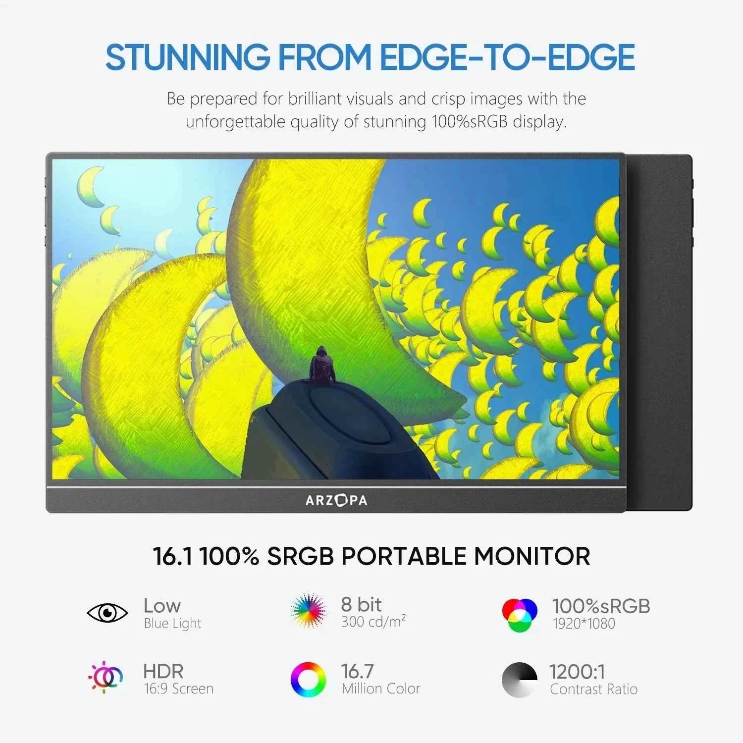 ARZOPA 16.1'' 100% sRGB Portable Monitor 1080P Second Monitor External Screen for MAC Laptop PC Xbox/PS/Switch,Z1C