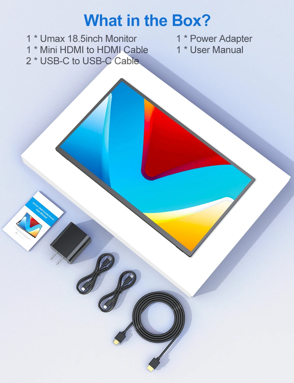 UPERFECT Portable Monitor 18.5 Inch 1080P FHD HDR IPS Laptop Computer Display HDMI USB C External Screen With Dual Speakers VESA