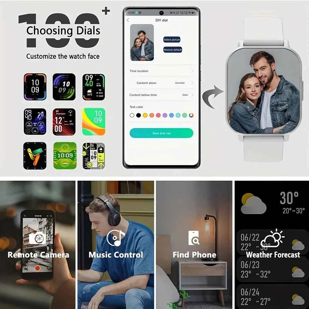 Smart Watch for Men & Women - Multi-Function Fitness Tracker with Call/Message/Weather/Alarm/Remote Camera Control, USB-Powered