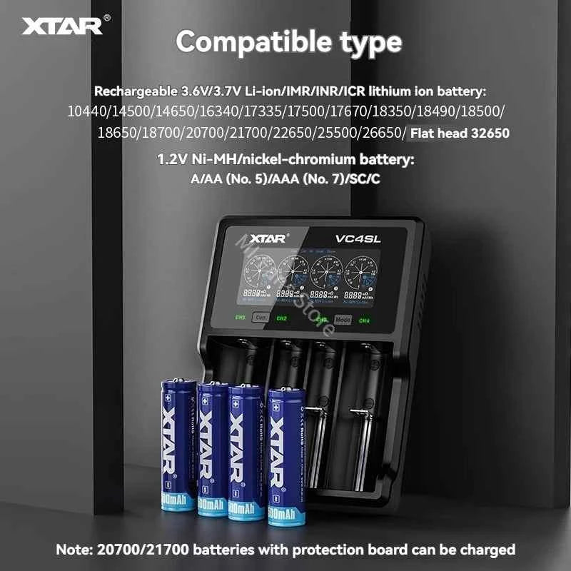 Original NEW XTAR VC4SL Battery Charger Type-C QC3.0 Fast Charge LCD Screen Display Ni-MH Li-ion 18650 AA/AAA Batteries Charger
