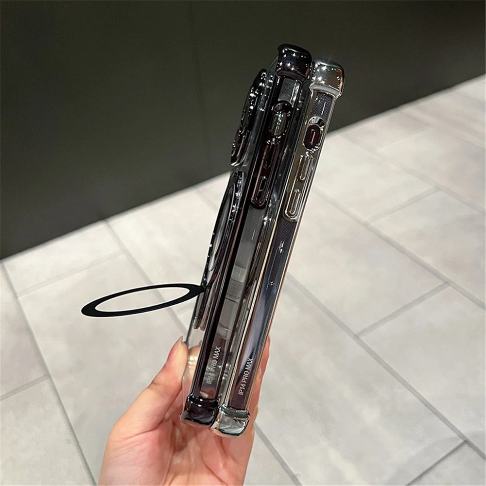 Luxury Plating Shockproof Magnetic Bracket For Magsafe Clear Case For iPhone 17 15 16 14 13 12 11Pro Max With Holder Stand Cover