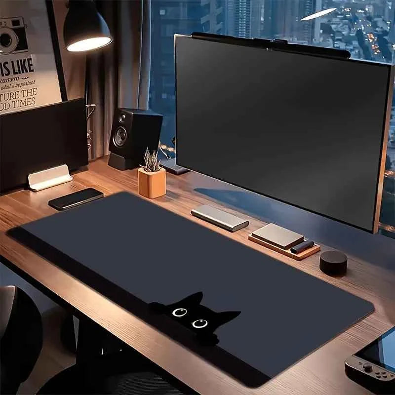 Large Black Cute Cat Mouse Pad Gaming Non-slip Rubber Base Precise Seam Design Washable Durable PC Desk Mat for Games and Office
