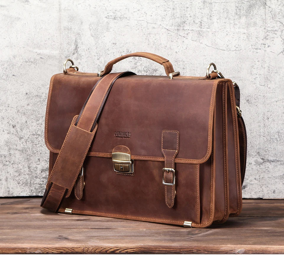 CONTACT'S Genuine Leather Business Bags for Men High Quality Briefcase Office Bag Male Tote Laptop Bags Portfolio Bag Document