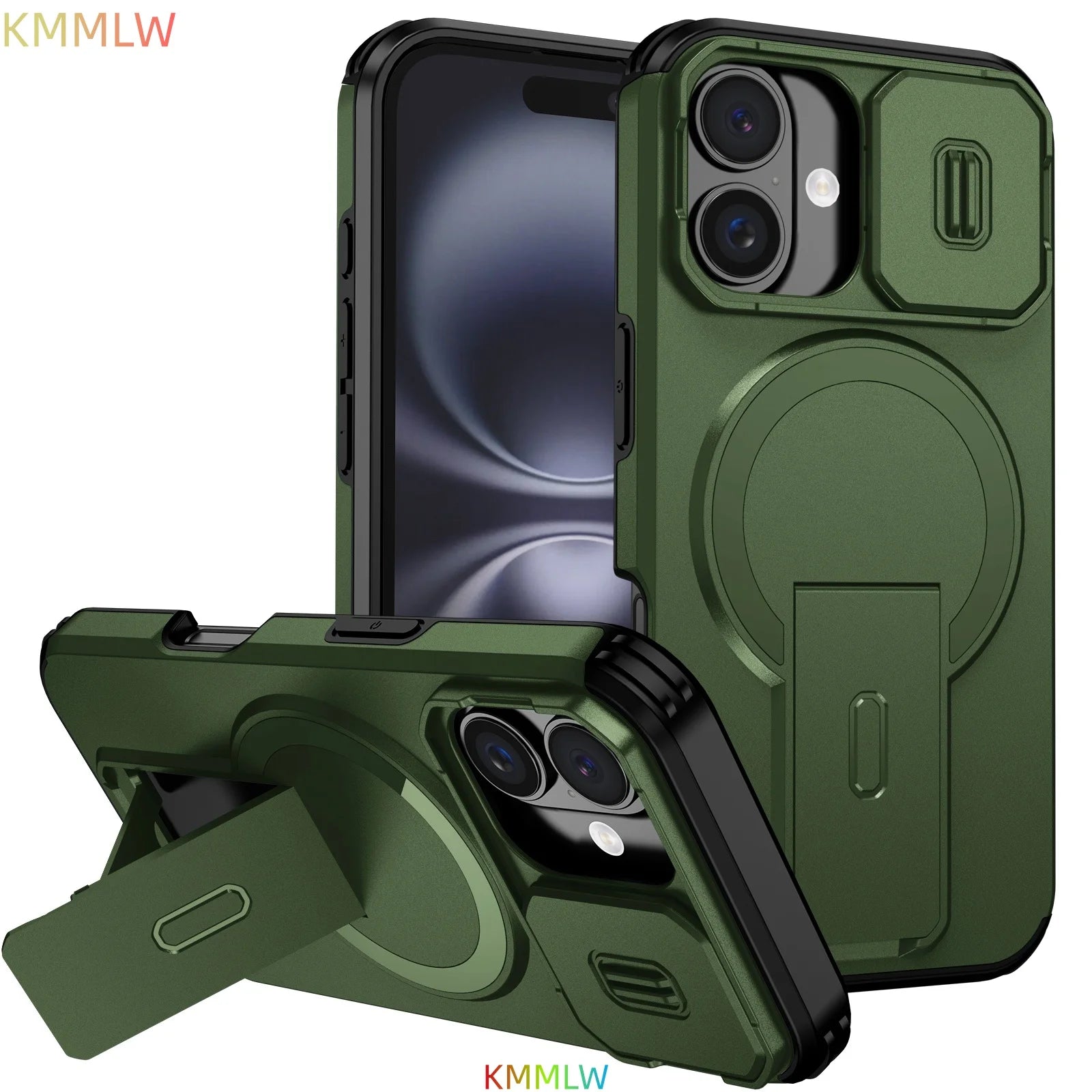 Lens Protect Camera Phone Case for iPhone 16 15 14 13 12 11 Pro Max Plus 16e Magnetic Kickstand Cover