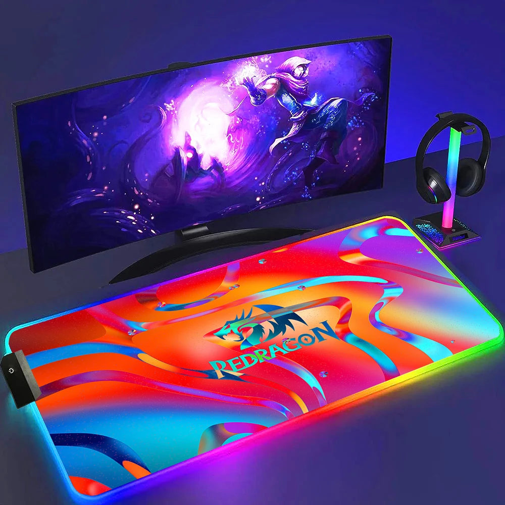 Redragon RGB LED Gaming Mouse Pad Rug Cool Anti-skid Keyboard Mat Computer Desk Accessories Mousepad Luminous Laptop Game Mats