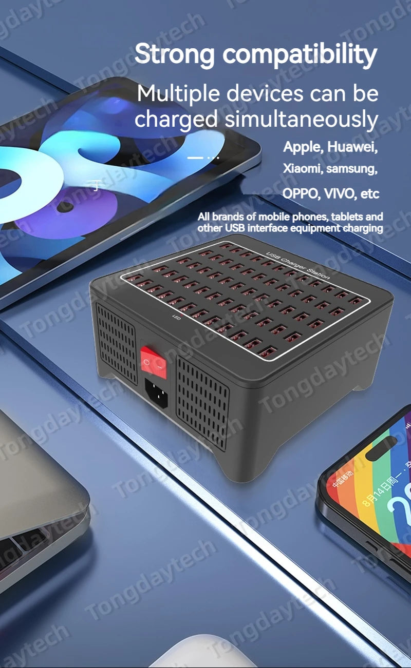 300W Universal Multi USB Charger Station 60 Ports Fast Charging Carregador for iPad iPhone 11 12 13 Pro Max Samsung Tablet 충전기