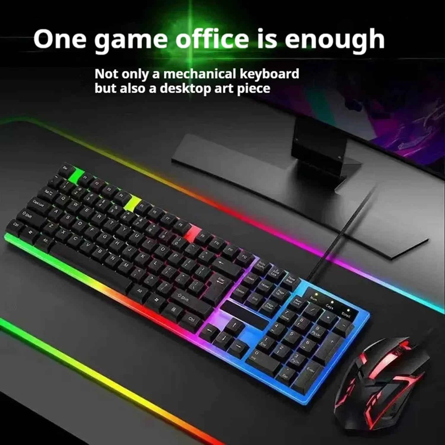 Stylish Backlight Wired Keyboard with Mouse Responsive Game Keys Long Lasting Comfort For Workspaces Efficient Gaming Office