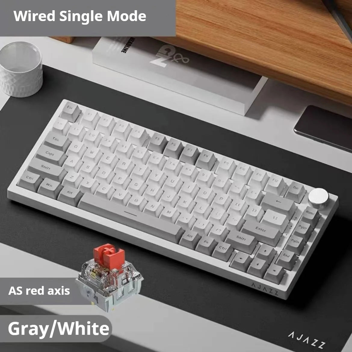 AJAZZ AK820 Wired Mechanical Gaming Keyboard 75% Layout 82 Key Hot-Swappable Design Metal Volume Knob Ideal Esports Office Use