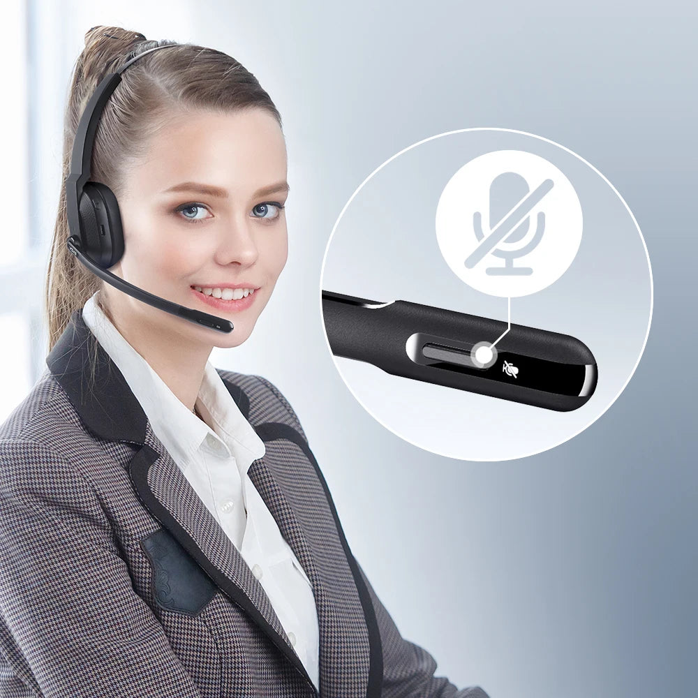EKSA - H5 Bluetooth 5.0 Headsets, PC Wireless Headphones, 2 Mics ENC Earphones, with Charging Base USB Dongle for Office