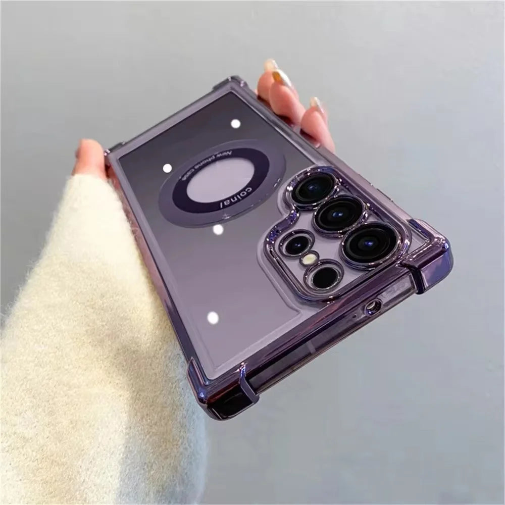 For Magsafe Plating Phone Cases For Samsung Galaxy S26 S25 S24 S23 S22 Ultra S21 Plus FE Note 20 Shockproof Clear Magnetic Cover