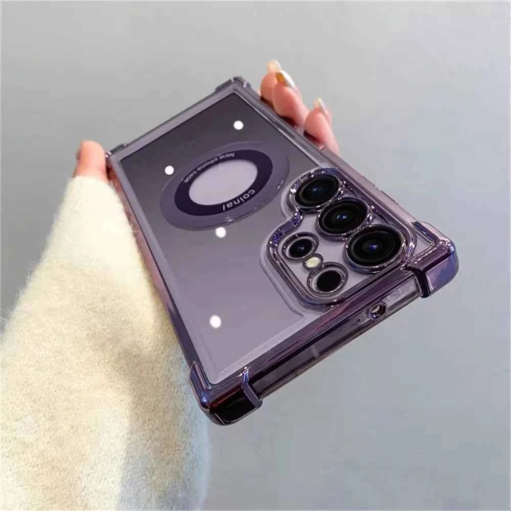For Magsafe Plating Phone Cases For Samsung Galaxy S26 S25 S24 S23 S22 Ultra S21 Plus FE Note 20 Shockproof Clear Magnetic Cover
