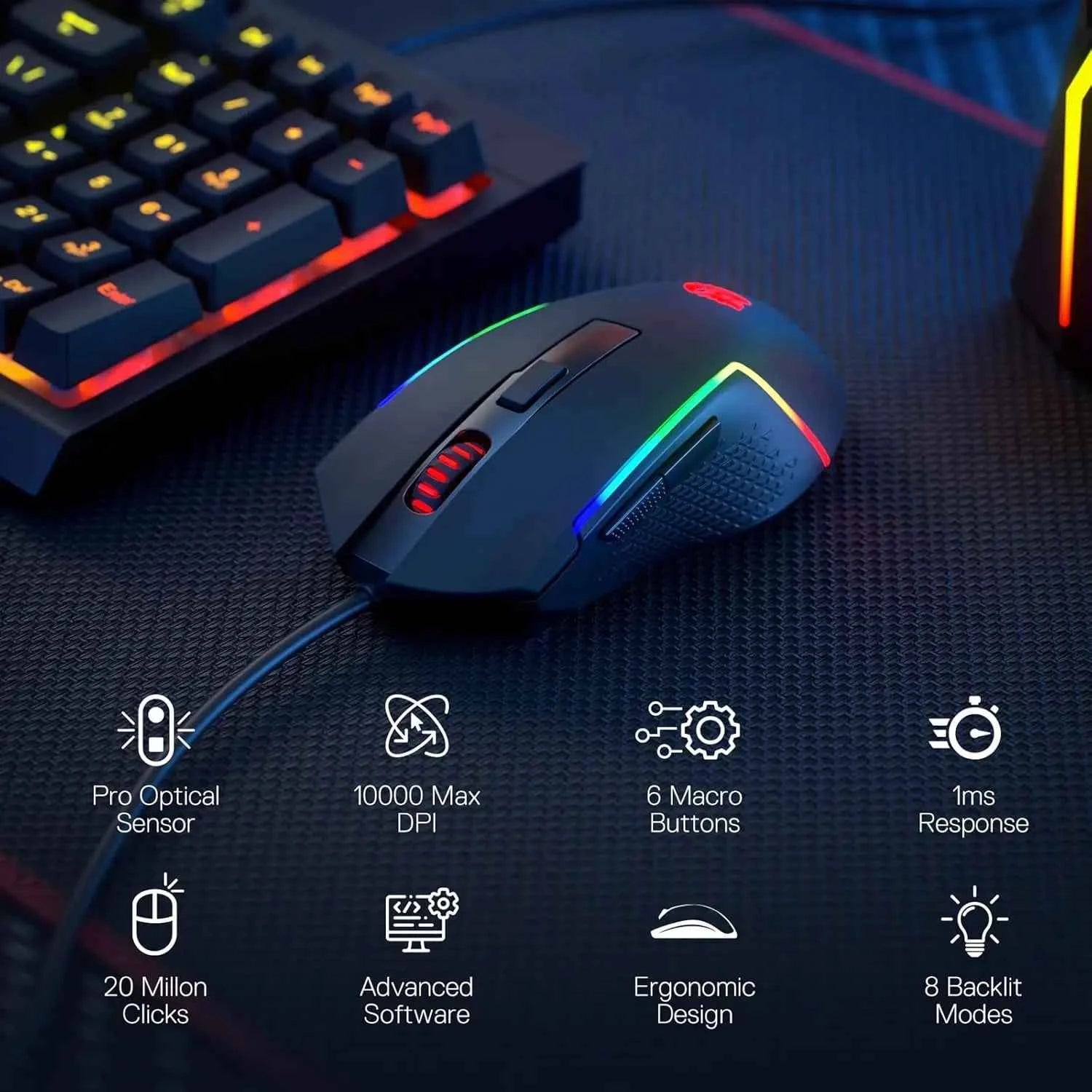 Redragon S141 Gaming Keyboard & Mouse Combo,K515 Wired RGB Membrane Keyboard and 10000 DPI Wired M616 Gaming Mouse Bundle