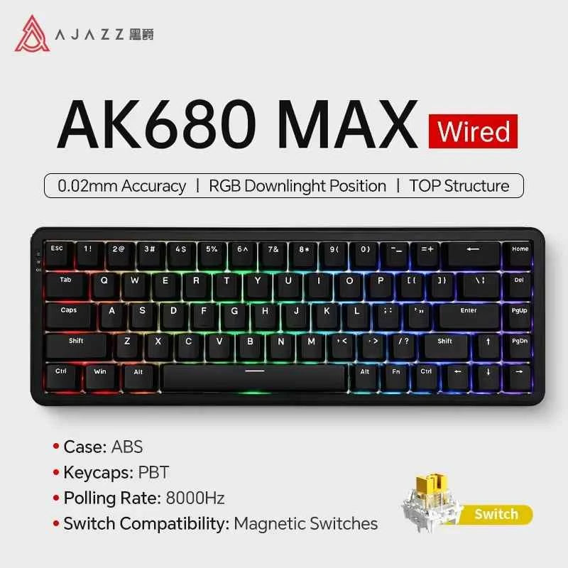 AJAZZ AK680 MAX Magnetic Switch Mechanical Keyboard 60% Rapid Trigger 0.01mm 8K/1K Return 68 keys Gaming Keybaord
