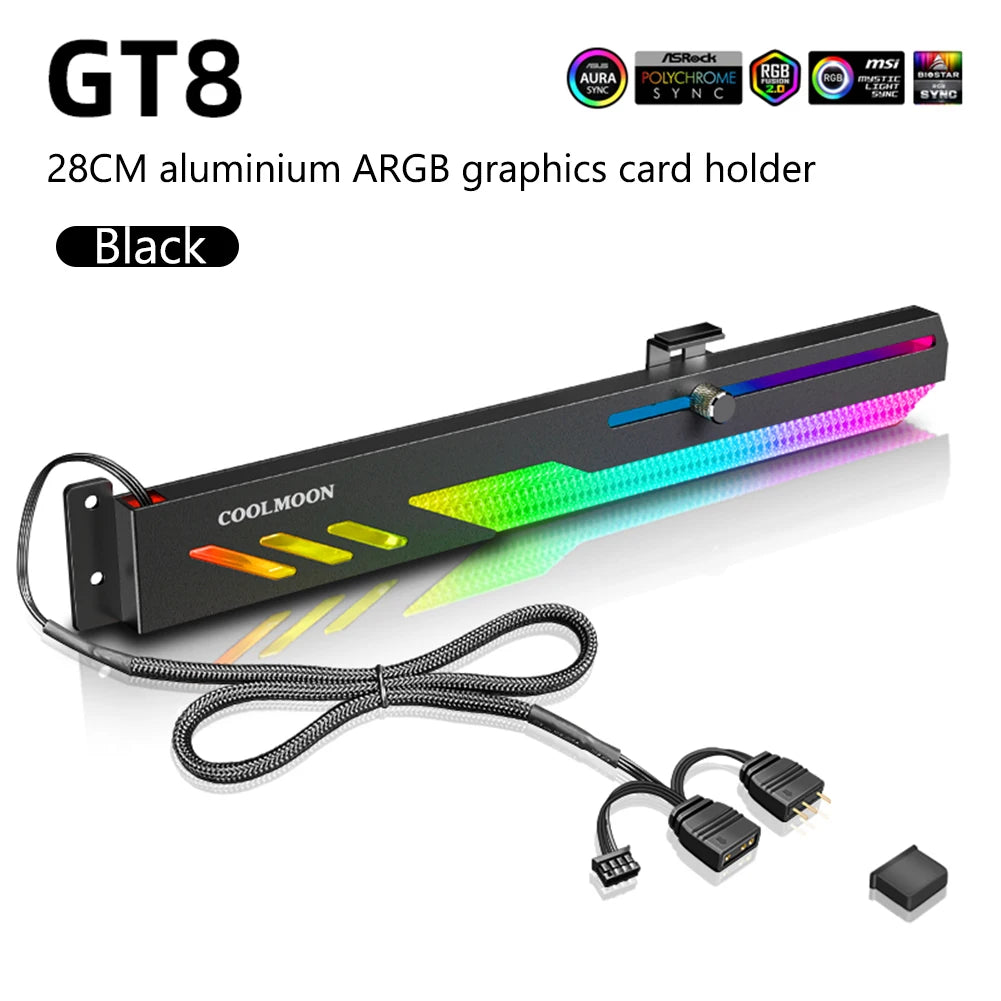 Customized Video Card Stand GT8 Horizontal Graphics Card Bracket 5V 3Pin ARGB GPU VGA Holder Desktop PC Case DIY Accessories