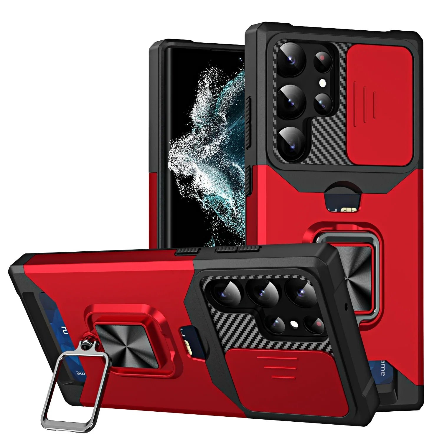Card Slot Wallet Ring Holder Case For Samsung Galaxy S25 S24 S23 S22 Ultra S22 S23 Plus S21 Armor Kickstand Bumpers Cover
