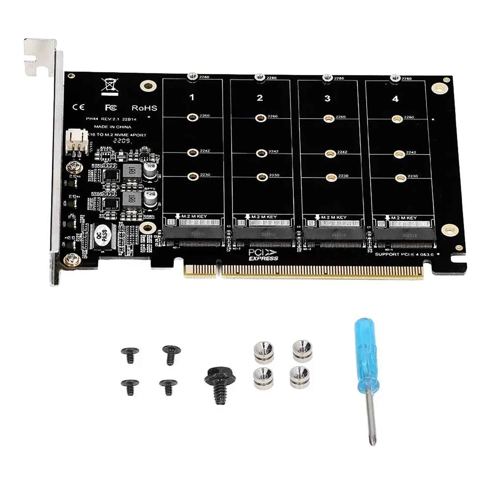 M.2 NVME SSD to PCIE X16 Adapter 4 Port NVMe to PCI-e Host Expansion Card Support 2230/2242/2260/2280