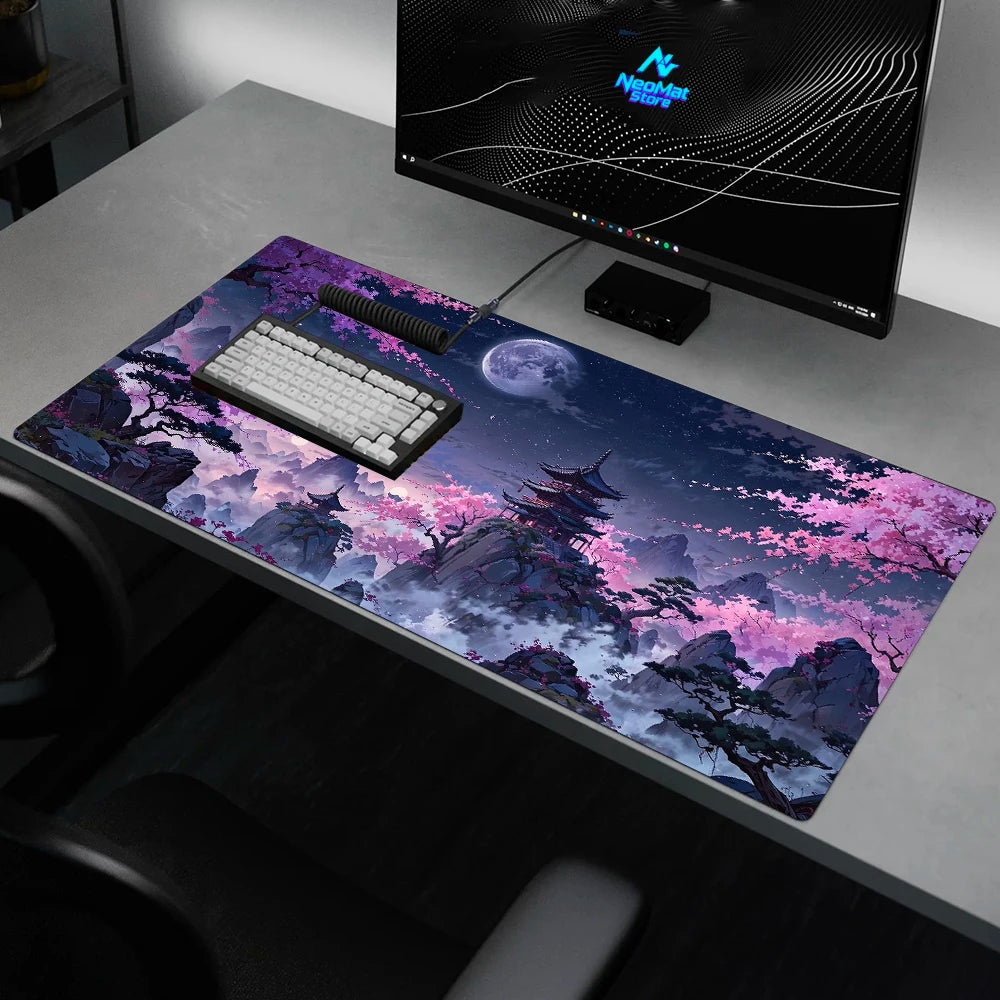 Japanese Sakura Mouse Pad Large Pc Gamer Gaming Desk Mat 900x400 Temple Blossom Mountain Moon Cherry Accessories Mousepad