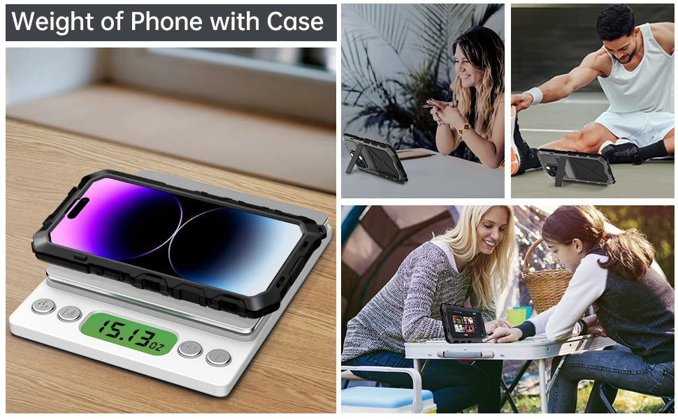 for iPhone 15 14 Pro Max Case Metal Military-Grade Built-in Kickstand & 9H Screen Protector Protective Rugged Heavy Duty Case