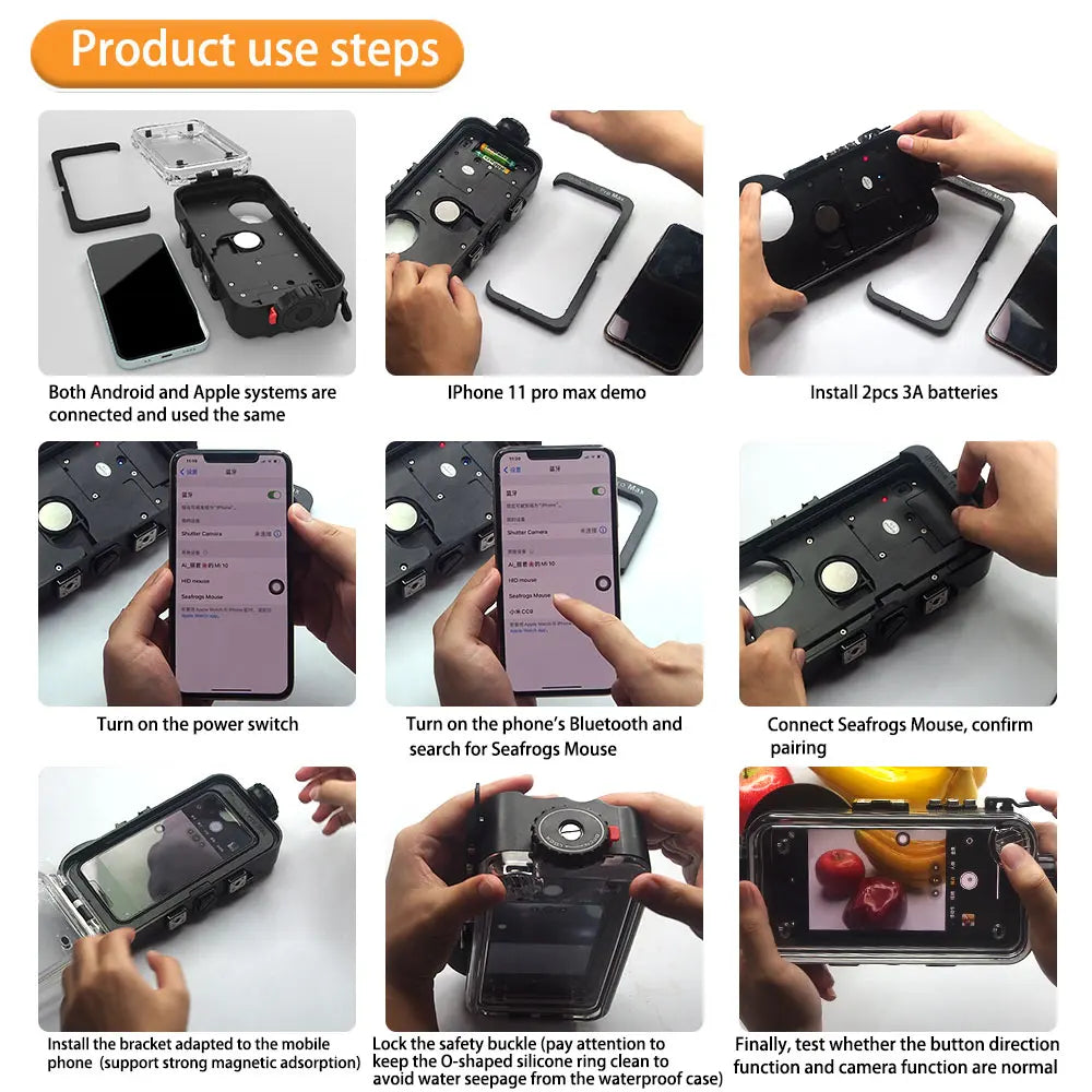 Bluetooth Control Waterproof Phone Case For iPhone 11/12 Mini&Pro&Pro max Underwater 40/130fit Professional Diving Phone Case
