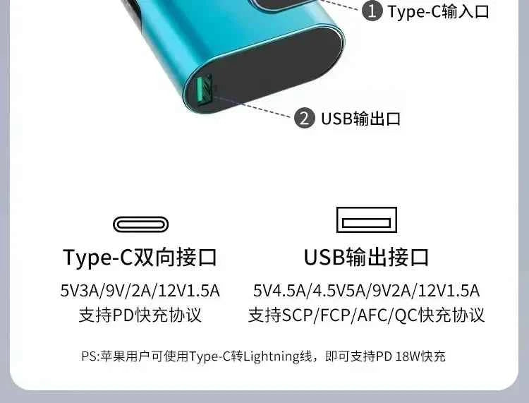 New 21700 Battery Cell 10Ah/20Ah Touch Digital Display Screen Fast Charging PD Bidirectional   Mobile Power Supply