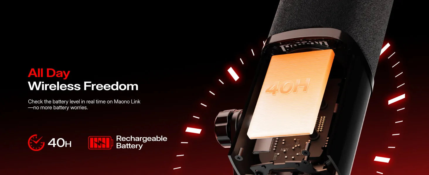 MAONO PD100W Wireless Dynamic Microphone Cardioid Dynamic Mic 50m Range One-Touch Noise Reduction RGB for Gaming Live Streaming