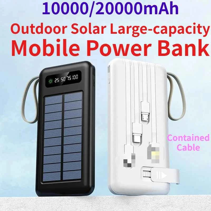 10000/20000mAh Outdoor Solar Large-capacity Mobile Power Bank for IPhone Android Phone Shared Self - Contained Cable (CCC)